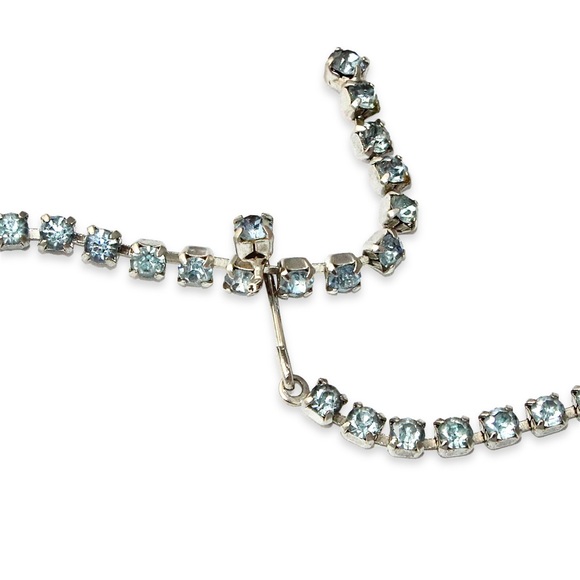 Vintage Iridescent Lucite Blue Rhinestone Collar Necklace Aurora Borealis 1950s - Picture 6 of 6